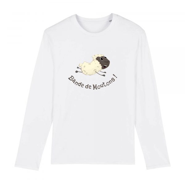 T-shirt Homme Bio à Manches Longues humour complotiste bande de moutons