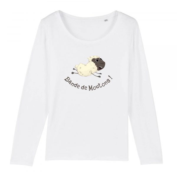 T-shirt Femme Bio à Manches Longues humour complotiste bande de moutons