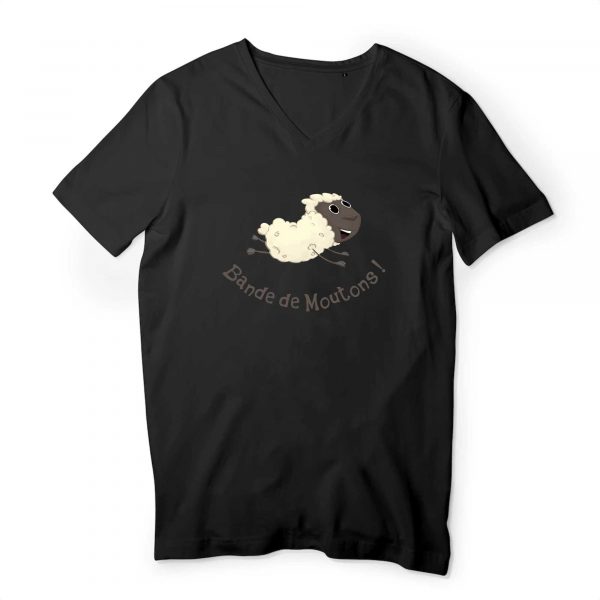 T-shirt Homme Col V Bio humour complotiste bande de moutons