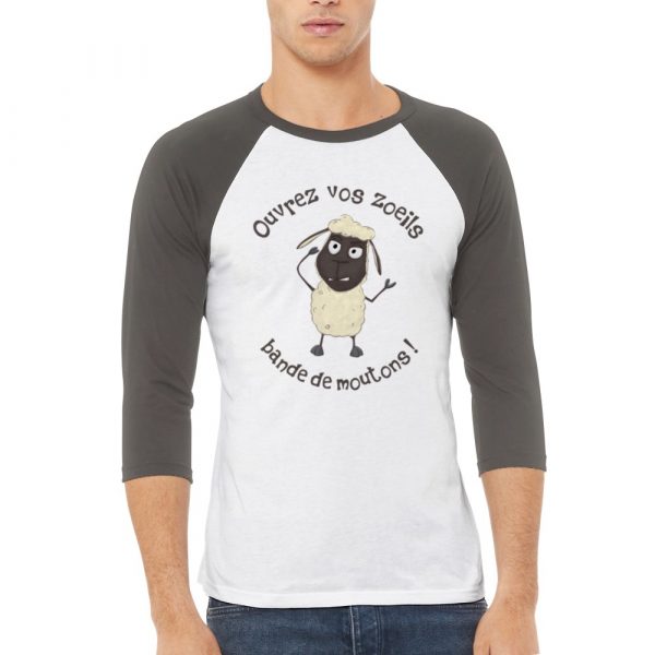 T-shirt unigenre manche 3/4 humour complotiste ouvrez vos zoeils bande de moutons