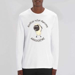T-shirt Homme Bio à Manches Longues humour mouton complotiste discours anxiogène