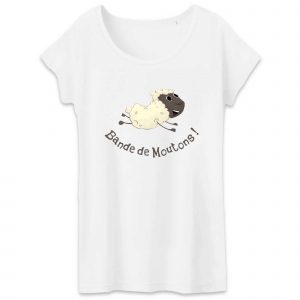 T-shirt Femme Bio blanc Mouton humour bande de moutons