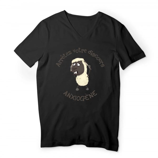T-shirt Homme Col V Bio humour mouton discours anxiogène