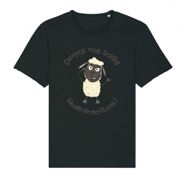 T-shirt Unigenre Bio humour conspiration ouvrez vos zoeils bande de moutons