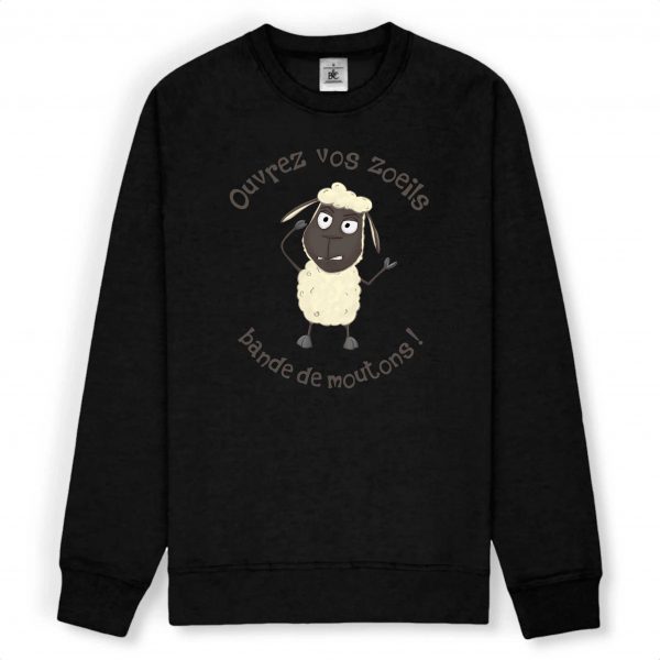 Sweat-shirt Unigenre humour conspiration ouvrez vos zoeils bande de moutons
