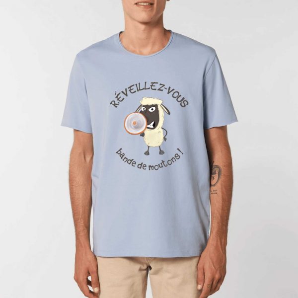 T-shirt Unigenre Bio humour complotiste réveillez-vous bande de moutons