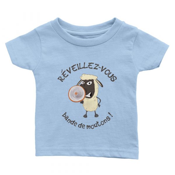 T-shirt bébé humour complotiste réveillez-vous bande de moutons